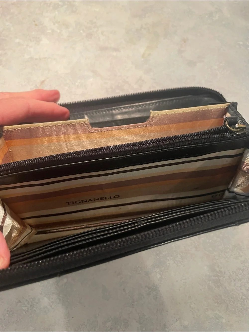 Tignanello Black Leather Zip-Around Wallet